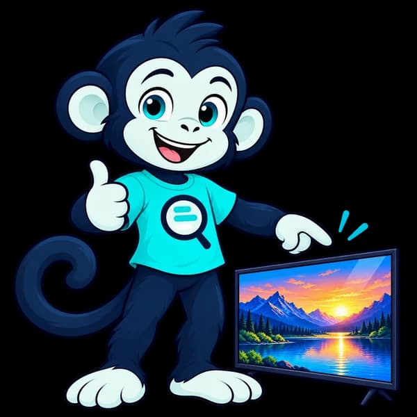 AlleZ wijst naar een televisie met heldere kleuren en diepe schaduwen